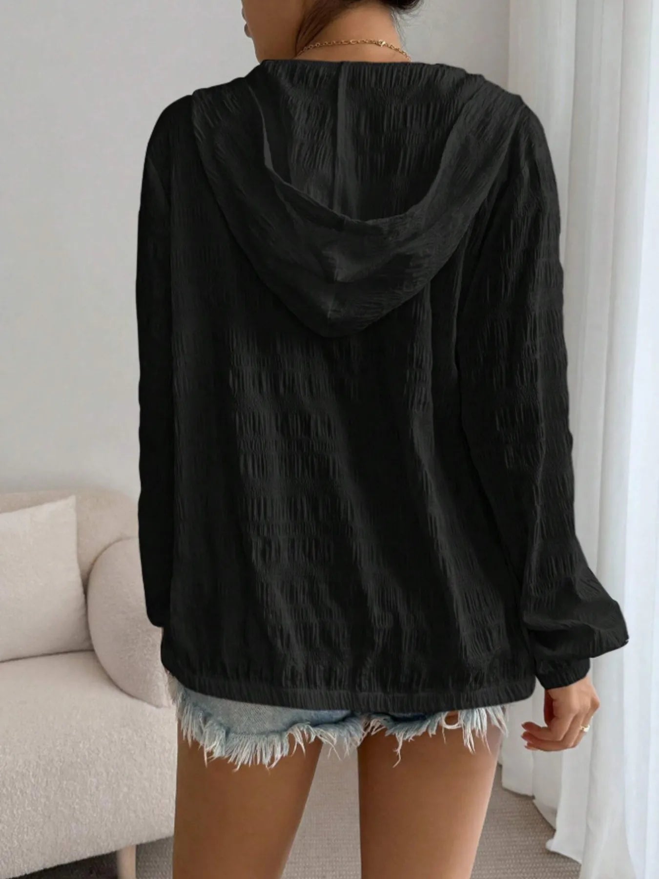 Zip Up Long Sleeve Hooded Outerwear - Fashorio