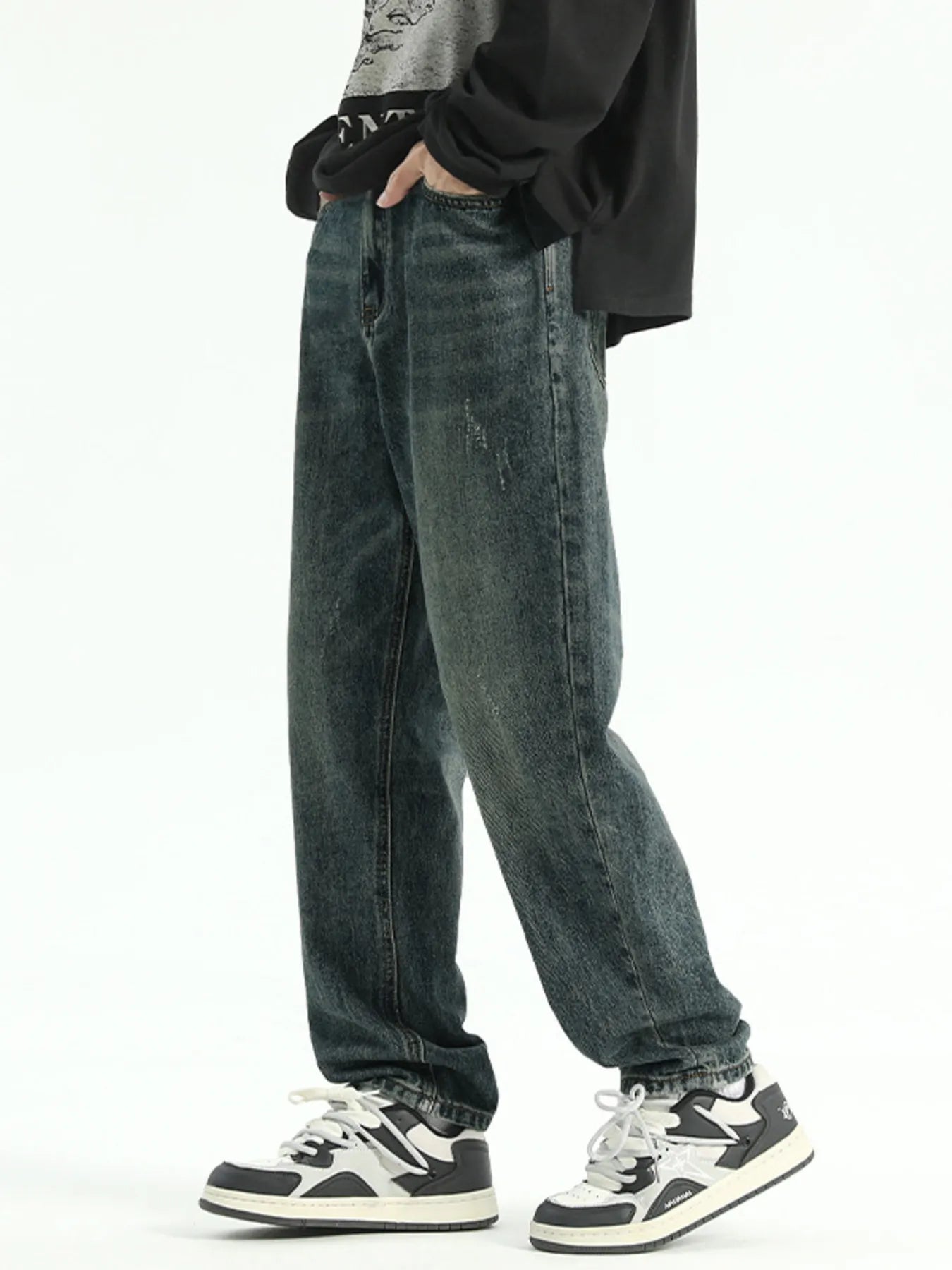 Men's Plus Size Washed Wide Leg Relaxed Fit Jeans - Fashorio