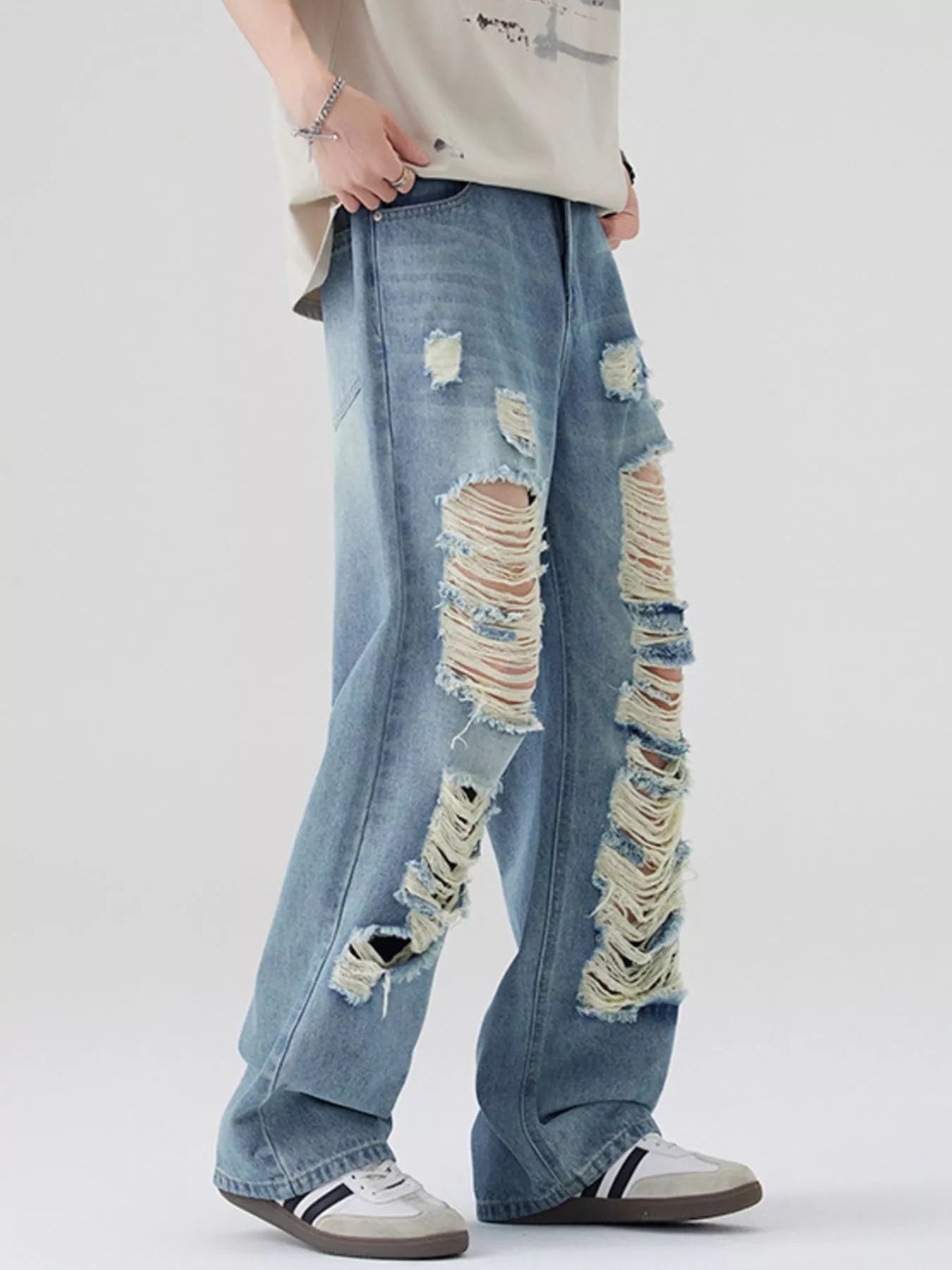 Men's Full Size Distressed Wide Leg Jeans Plus Size - Fashorio