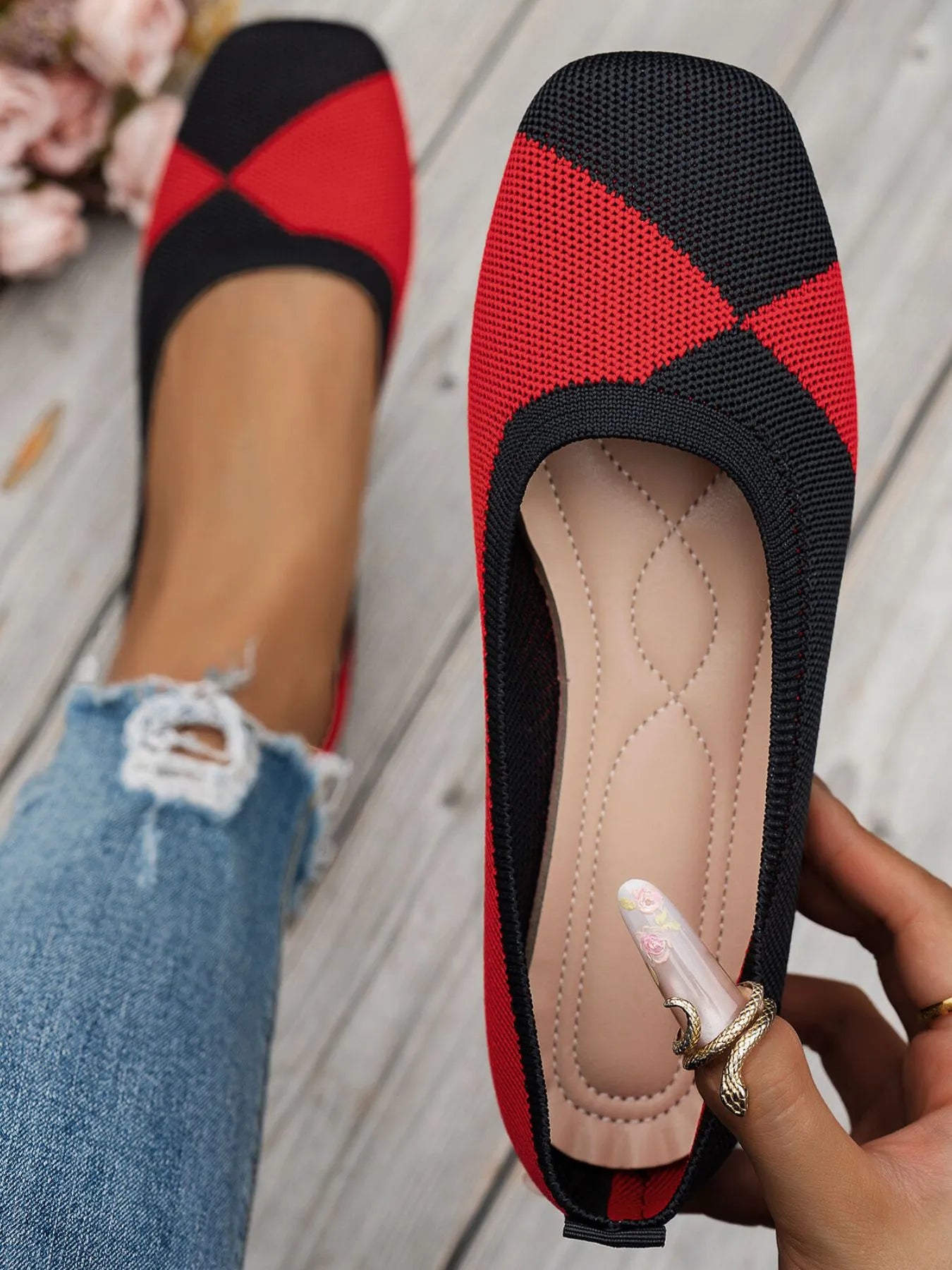 Color Block Knit Slip-On Loafers - Fashorio
