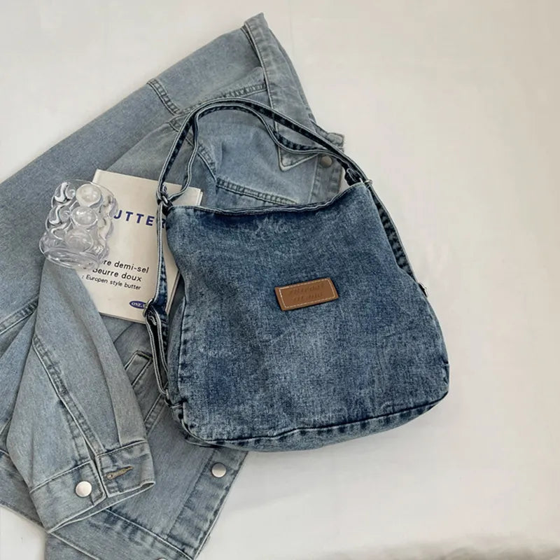 Adjustable Strap Denim Shoulder Bag - Fashorio