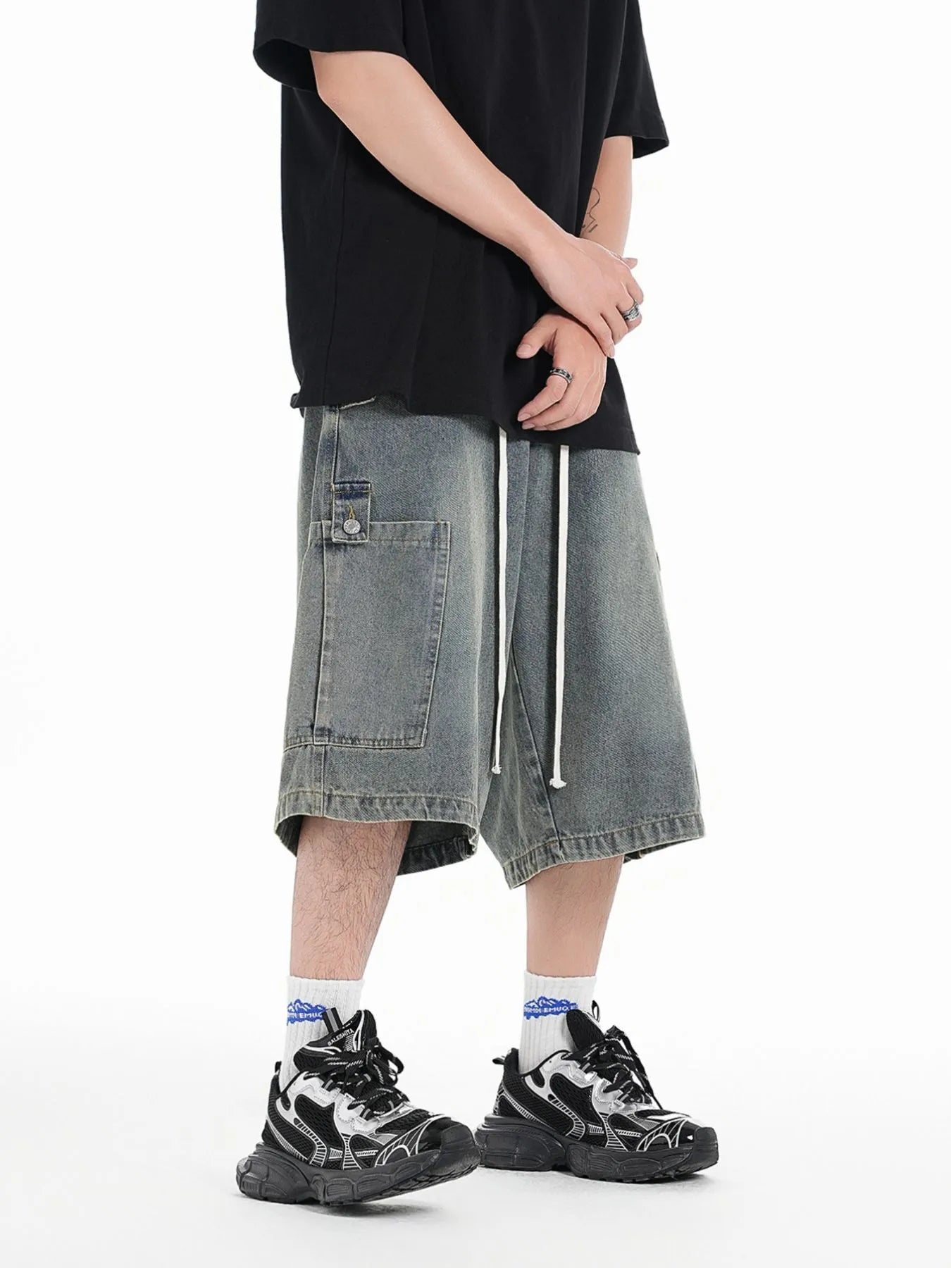 Men's Washed Loose Fit Cargo Denim Shorts - Fashorio
