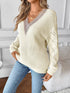 Openwork V-Neck Long Sleeve Sweater - Fashorio