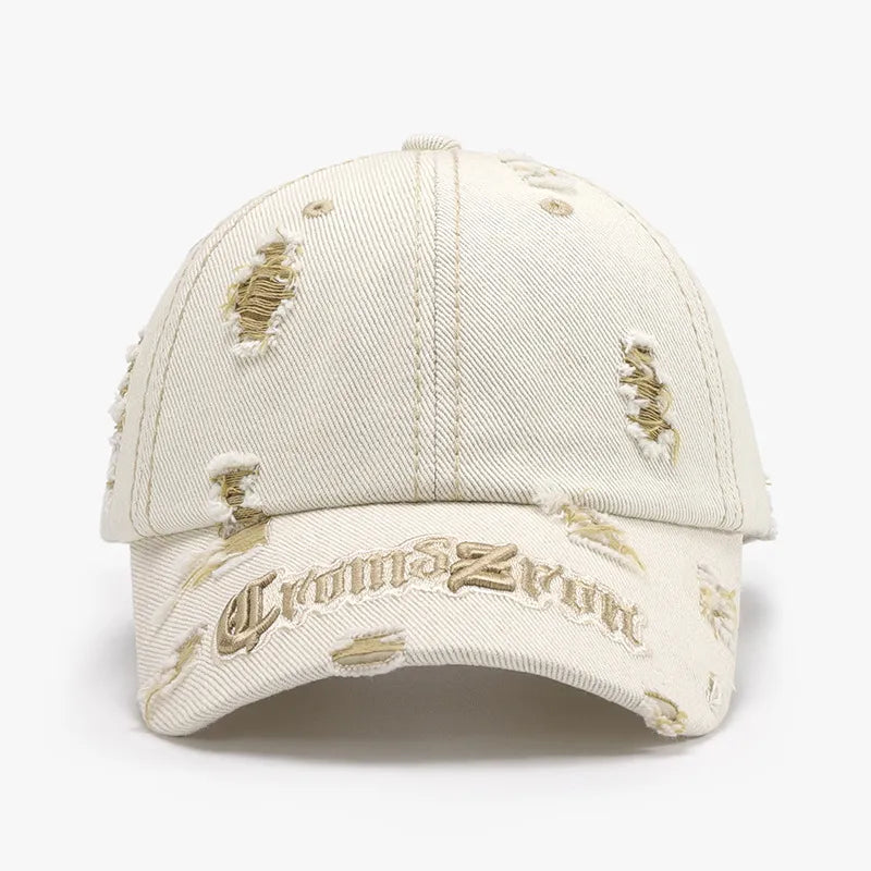 Distressed Letter Embroidered Baseball Cap Pastel Yellow One Size - Fashorio