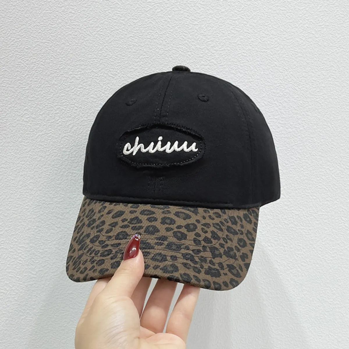 Leopard Print Baseball Cap with Embroidered Letter - Fashorio