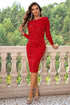 Sequin Round Neck Slit Dress Red - Fashorio