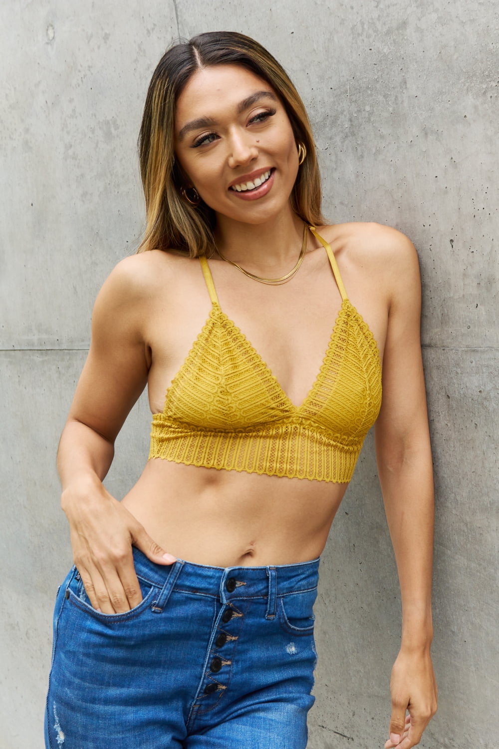 Leto Ribbed Lace Boho Racerback Bralette in Straw - Fashorio