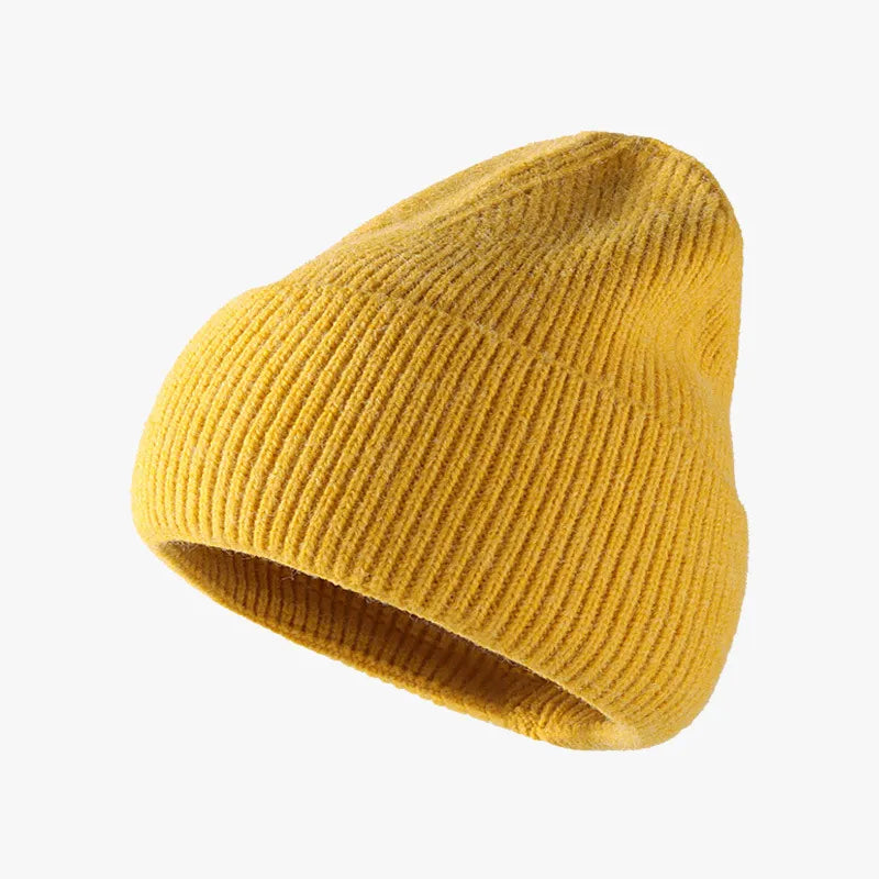 Thermal Solid Knit Hat Yellow One Size - Fashorio