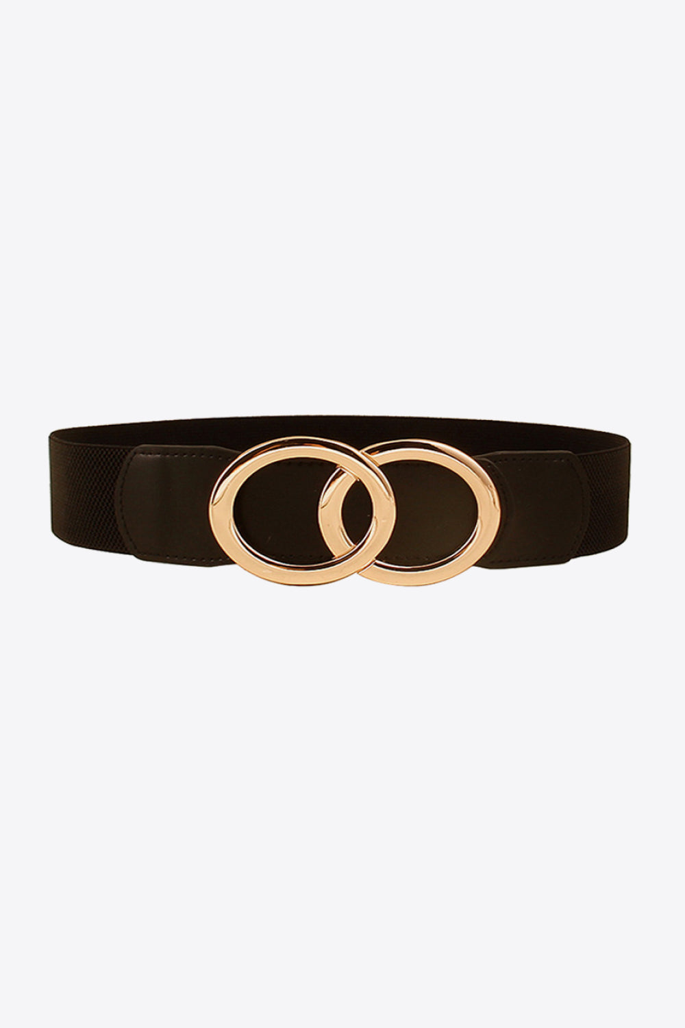 Zinc Alloy Buckle Elastic PU Belt Black One Size - Fashorio