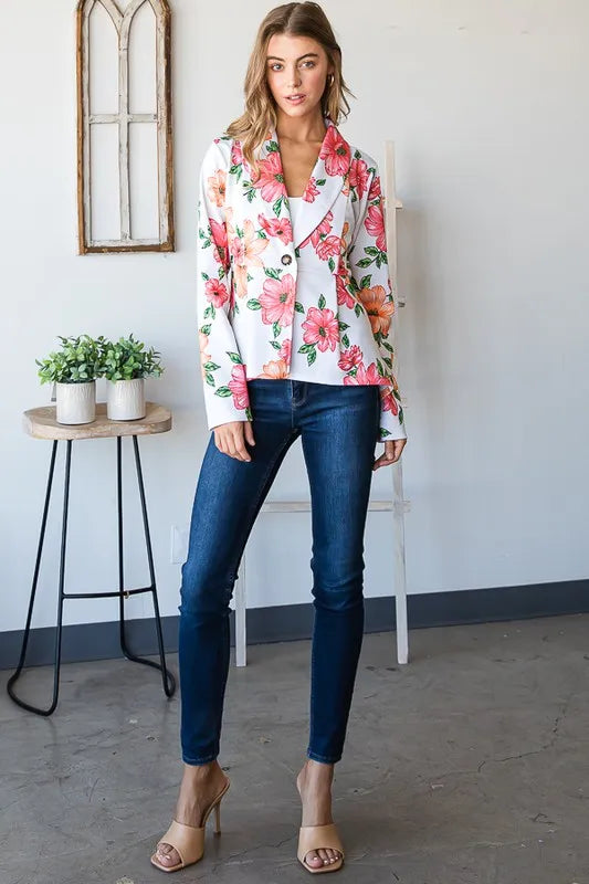 Heimish Full Size Multi Color Floral Blazers with Tunic Plus Size - Fashorio