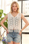 ADORA Fringe Hem Crochet Vest Cardigan - Fashorio