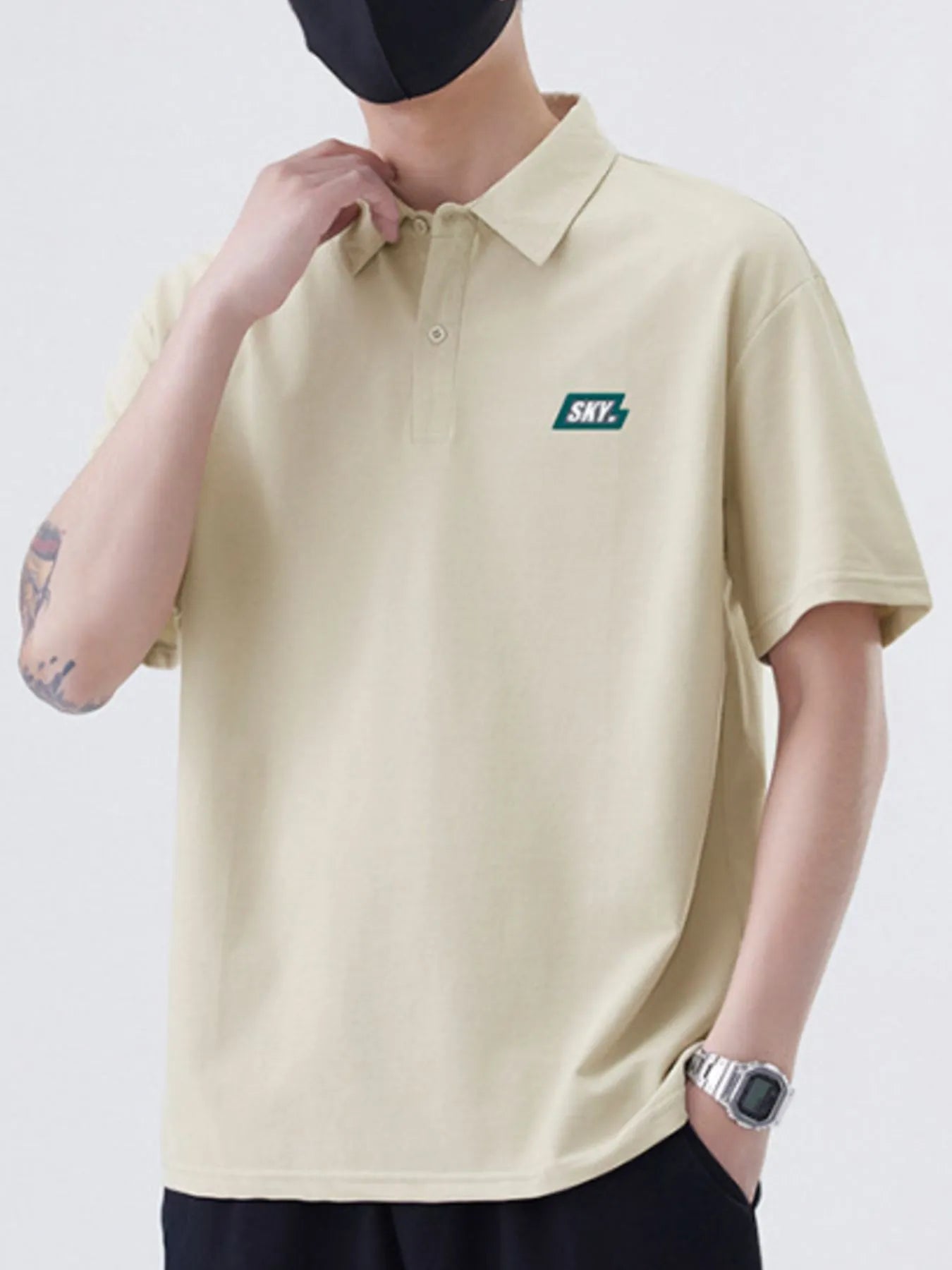 Men's Plus Size Button Detail Short Sleeve Polo Apricot - Fashorio