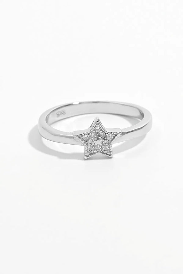 925 Sterling Silver Inland Zircon Star Ring Silver - Fashorio