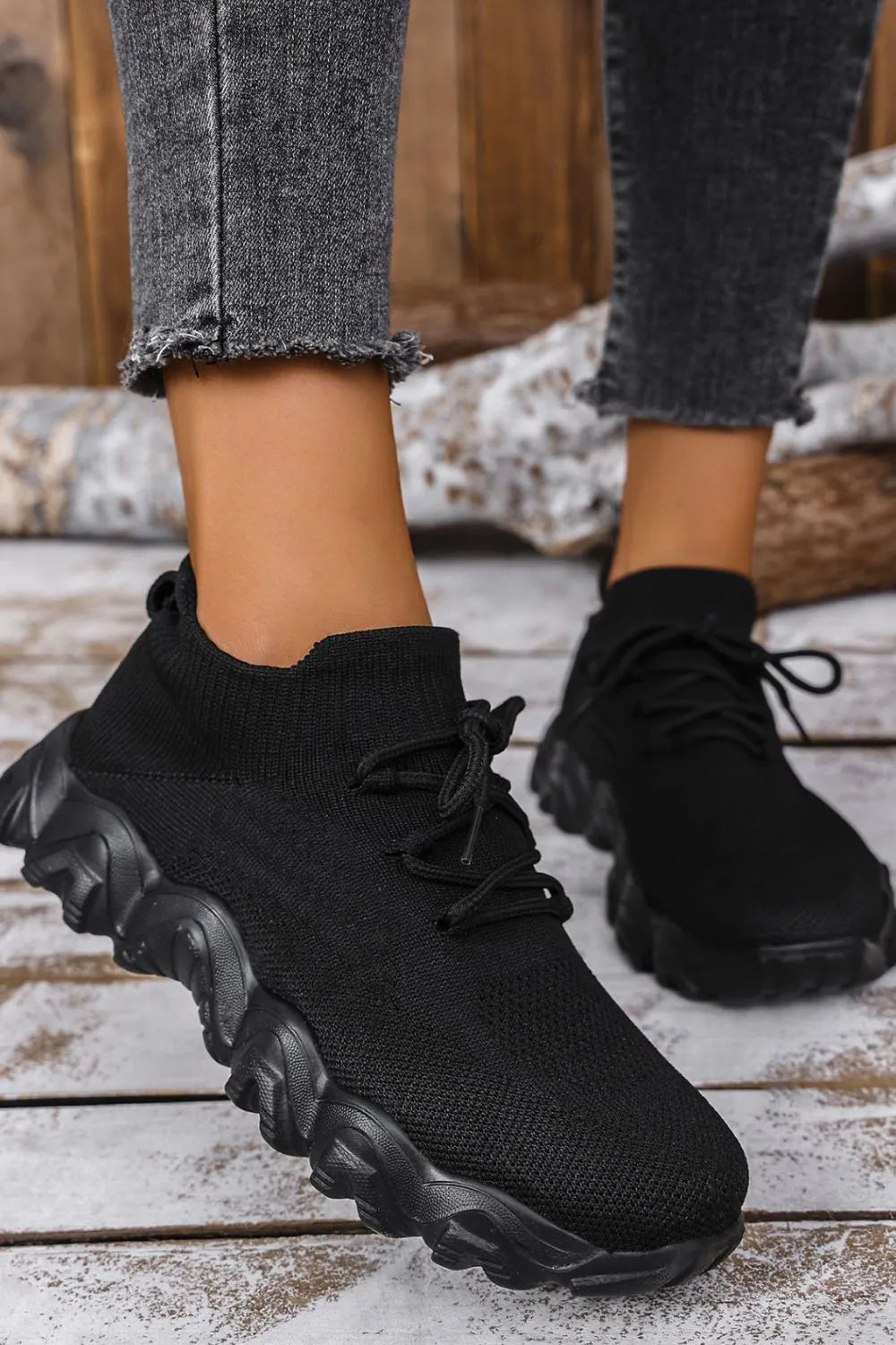Mesh Lace-Up Round Toe Athletic - Fashorio