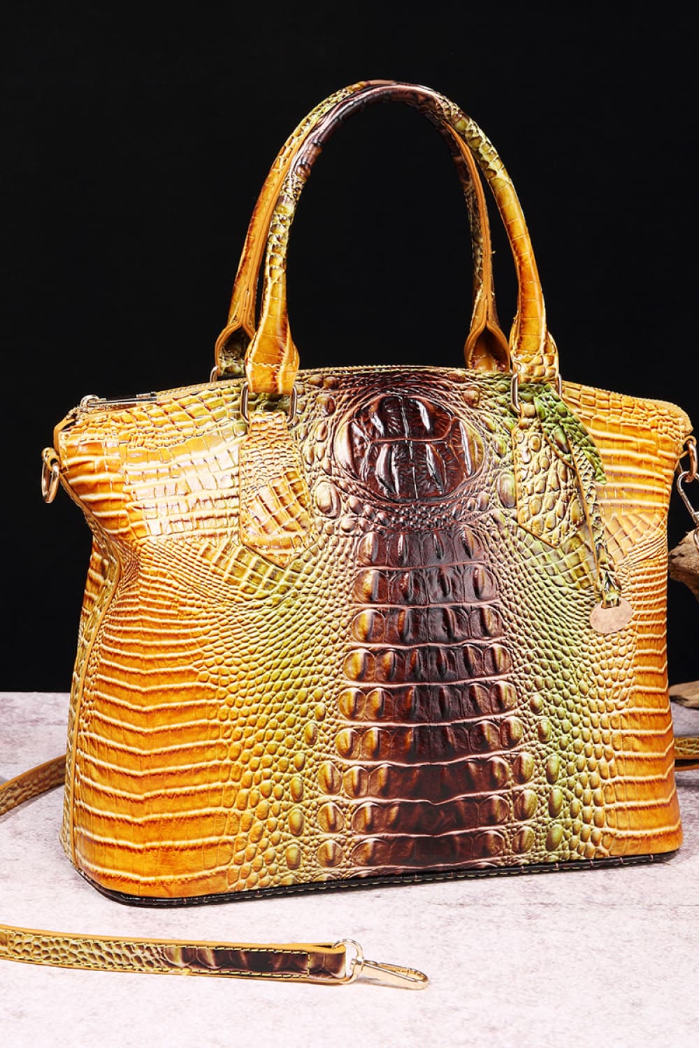 Gradient PU Leather Handbag Orange Brown One Size - Fashorio
