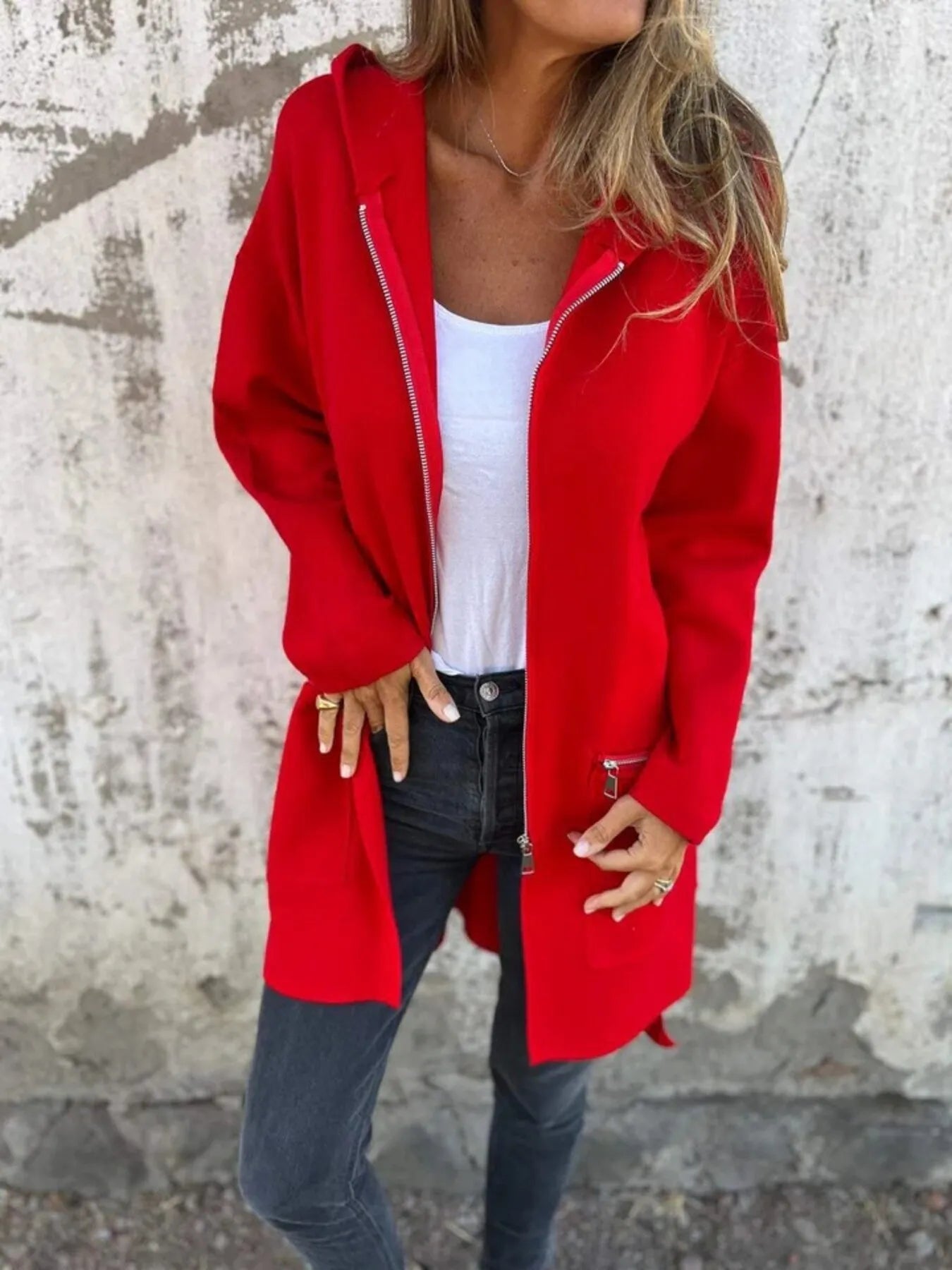 Full Size Zip Up Long Sleeve Hooded Outerwear Plus Size - Fashorio