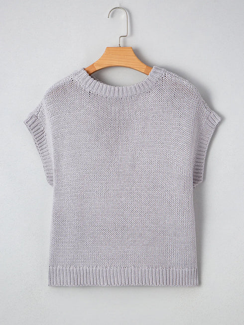 Bow Round Neck Short Sleeve Sweater - Fashorio