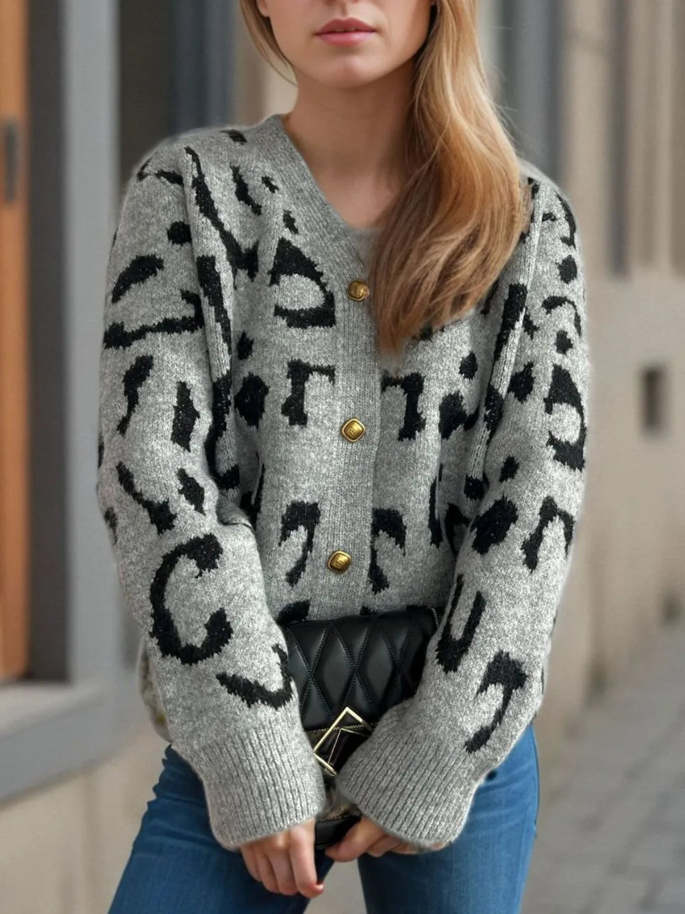 Leopard V-Neck Button Up Cardigan - Fashorio