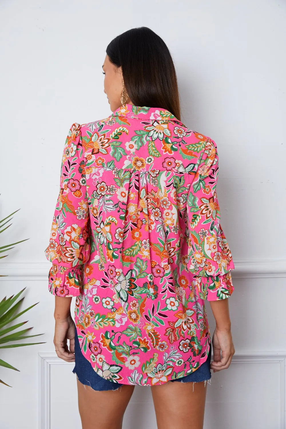 Floral Button Up Flounce Sleeve Shirt - Fashorio
