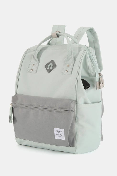 Himawari Contrast Waterproof Backpack Bag with External USB Port Mint Grey One Size - Fashorio