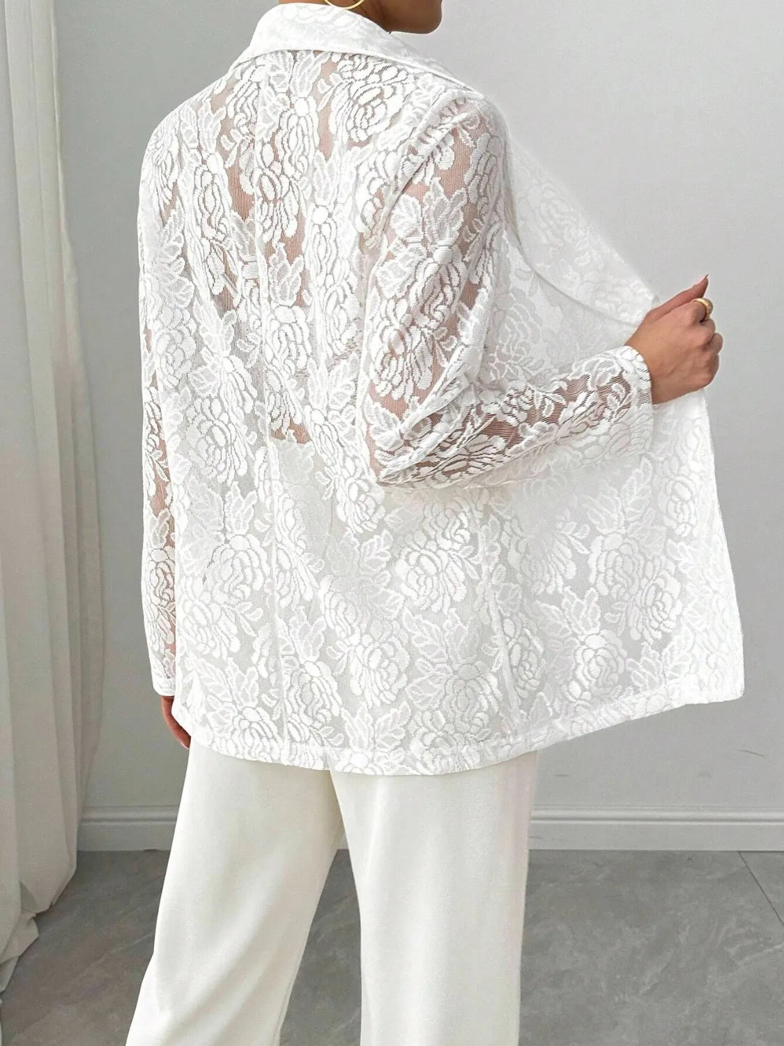 Lace Lapel Collar Long Sleeve Blazer - Fashorio