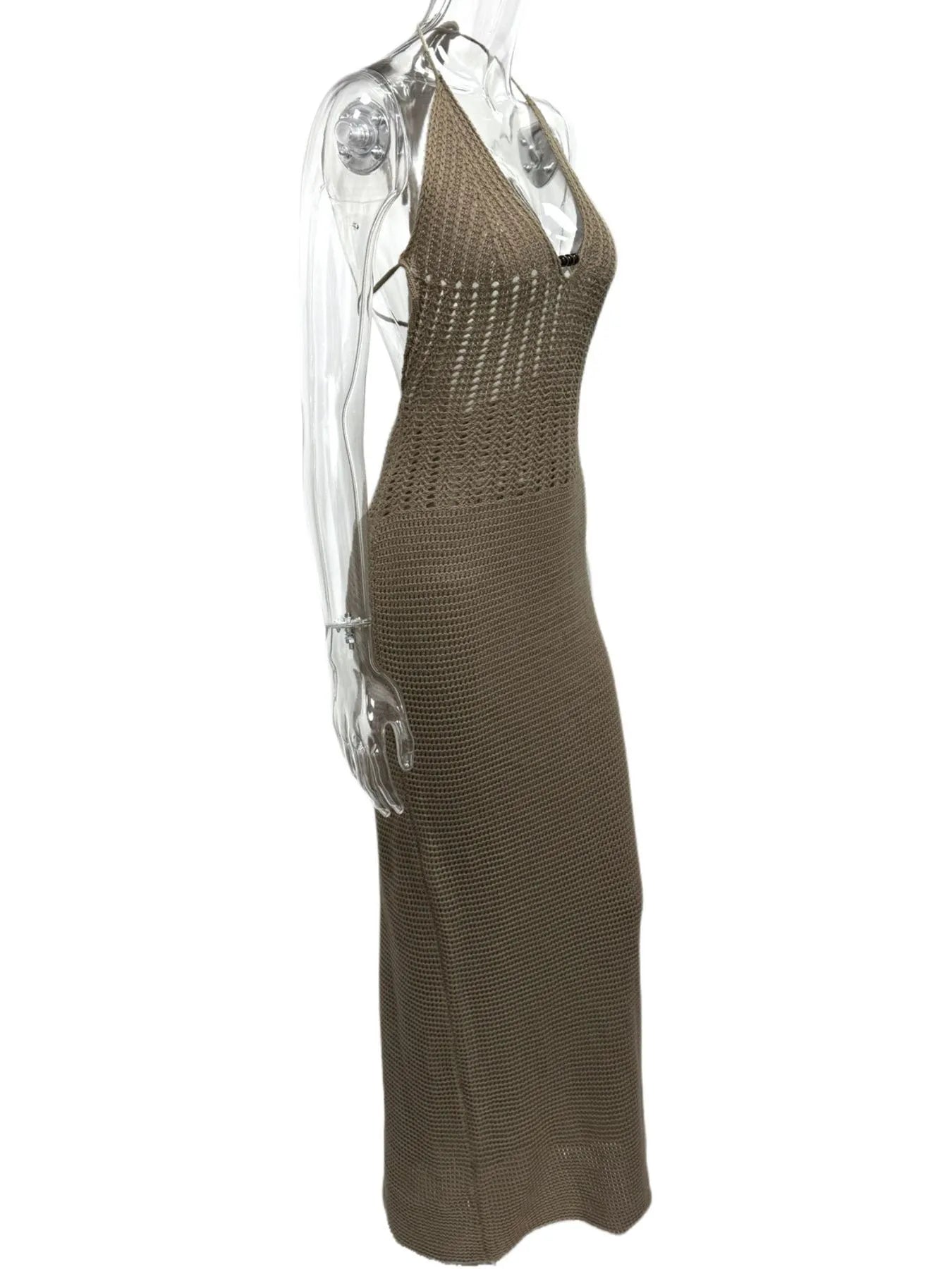 Halter Neck Maxi Bodycon Sweater Dress - Fashorio