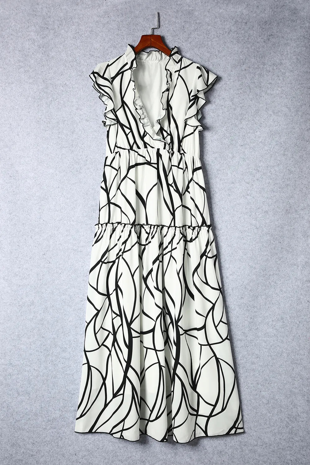 Ruffled Printed Surplice Cap Sleeve Dress - Fashorio