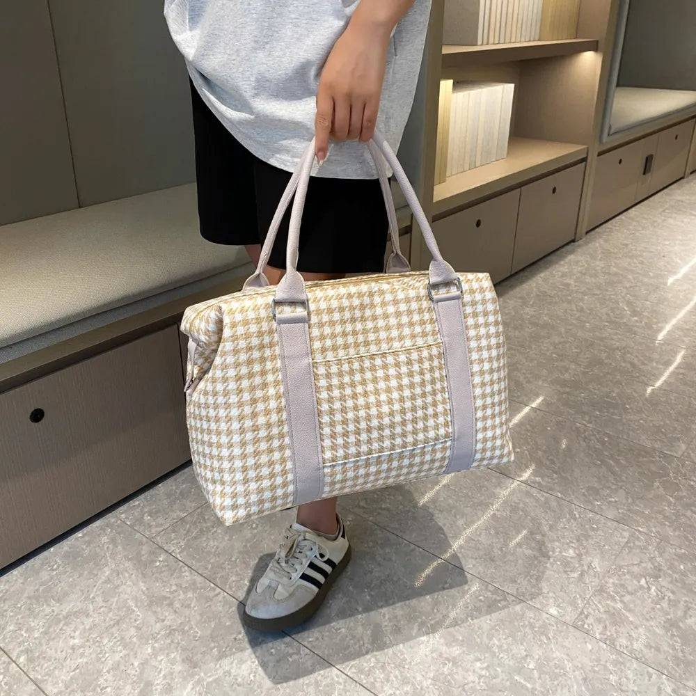 Houndstooth Canvas Travel Bag - Fashorio
