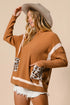 BiBi Mock Neck Sweater with Leopard Pocket - Fashorio