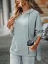 Textured Drawstring Long Sleeve Hoodie - Fashorio