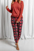 Round Neck Top and Drawstring Plaid Pants Lounge Set - Fashorio