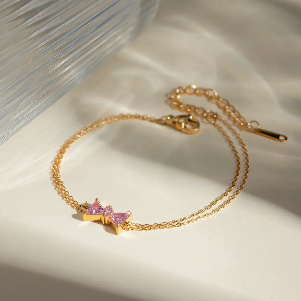 Stainless Steel Zircon Bow Bracelet - Fashorio