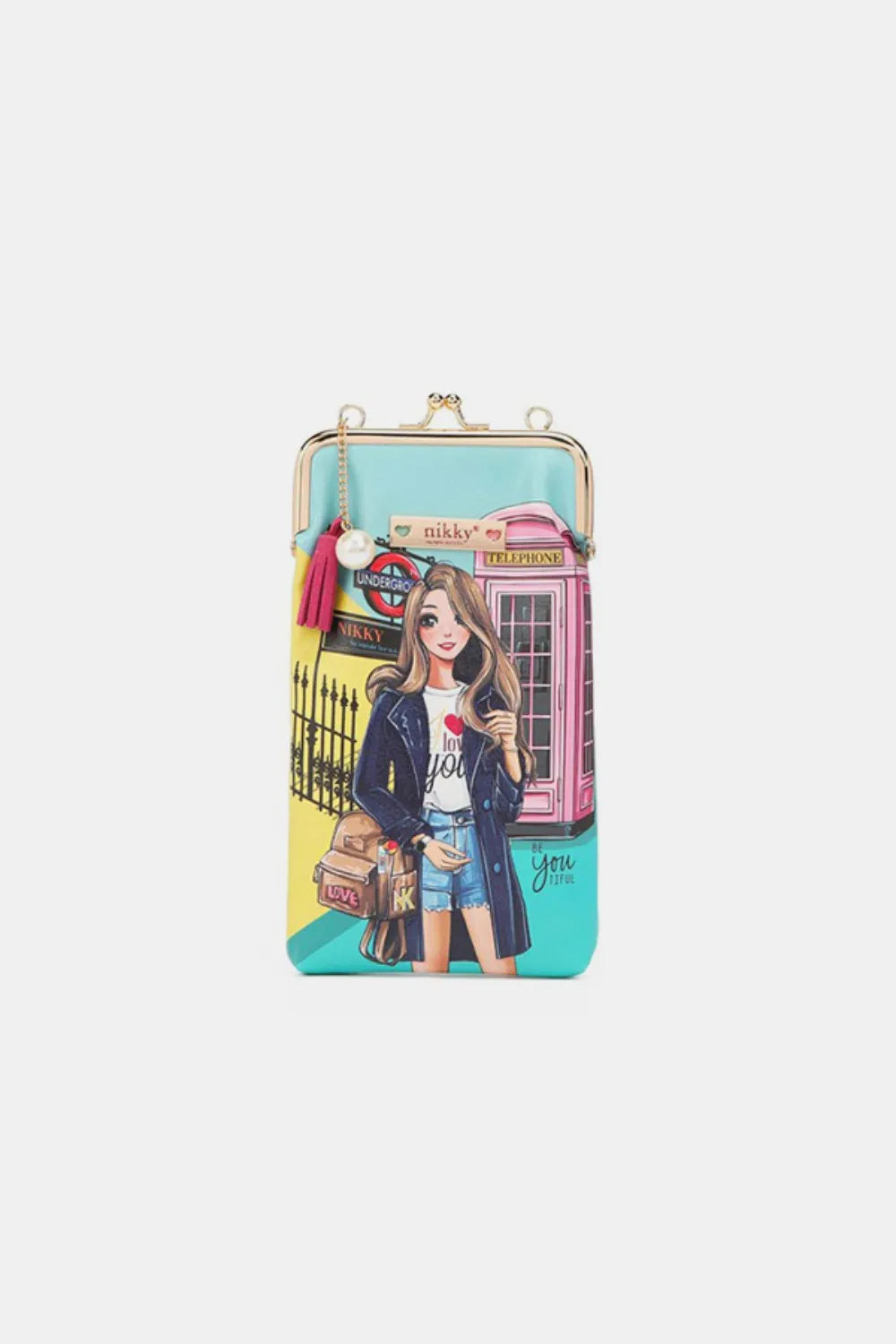 Nicole Lee USA Printed Kisslock Phone and Sunglass Purse Miss Your Call One Size - Fashorio