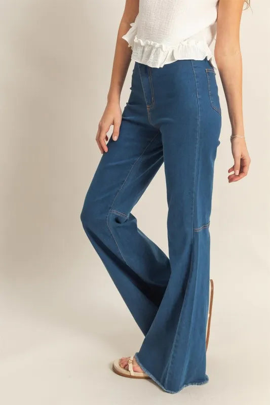 HYFVE Raw Hem High-Waist Washed Flared Jeans - Fashorio