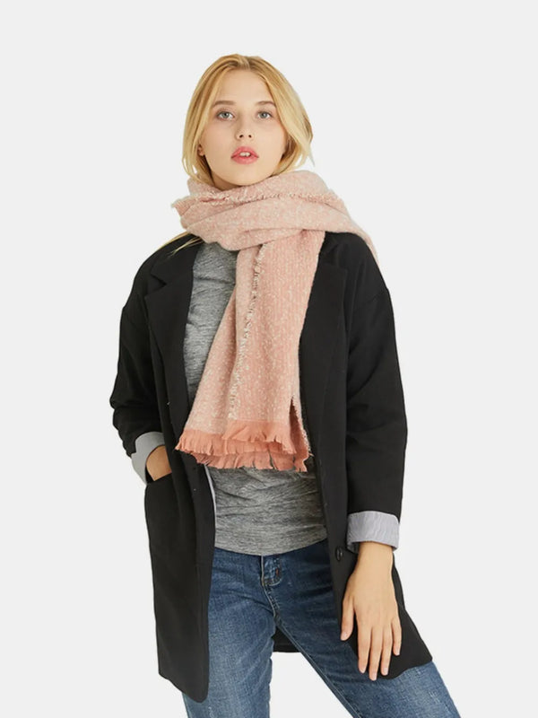Raw Hem Heathered Polyester Scarf Watermelon pink One Size - Fashorio