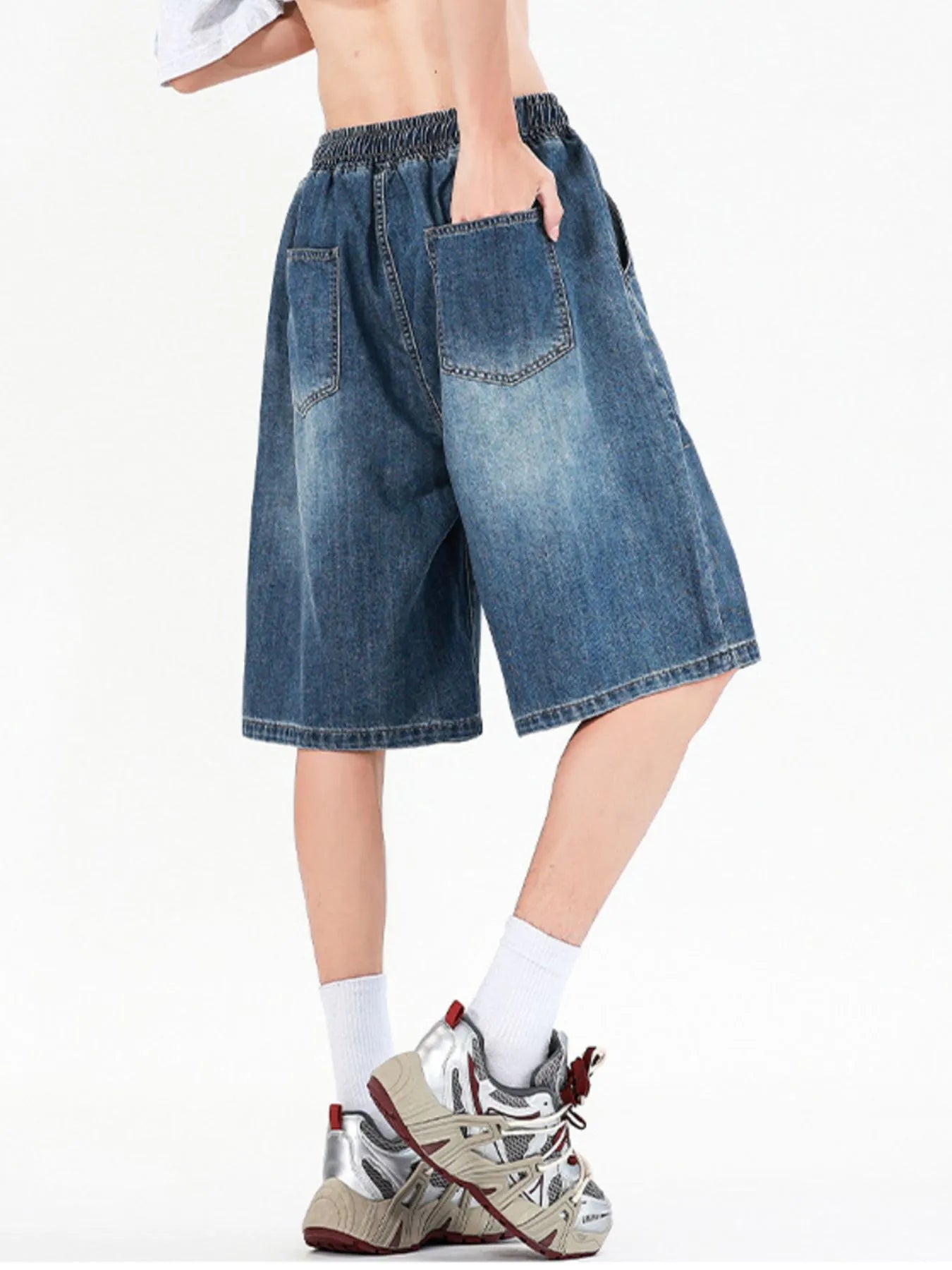 Men's Full Size Relaxed Fit Denim Shorts with Drawstring Waist Plus Size - Fashorio