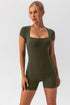 Square Neck Cap Sleeve Active Romper Matcha Green - Fashorio