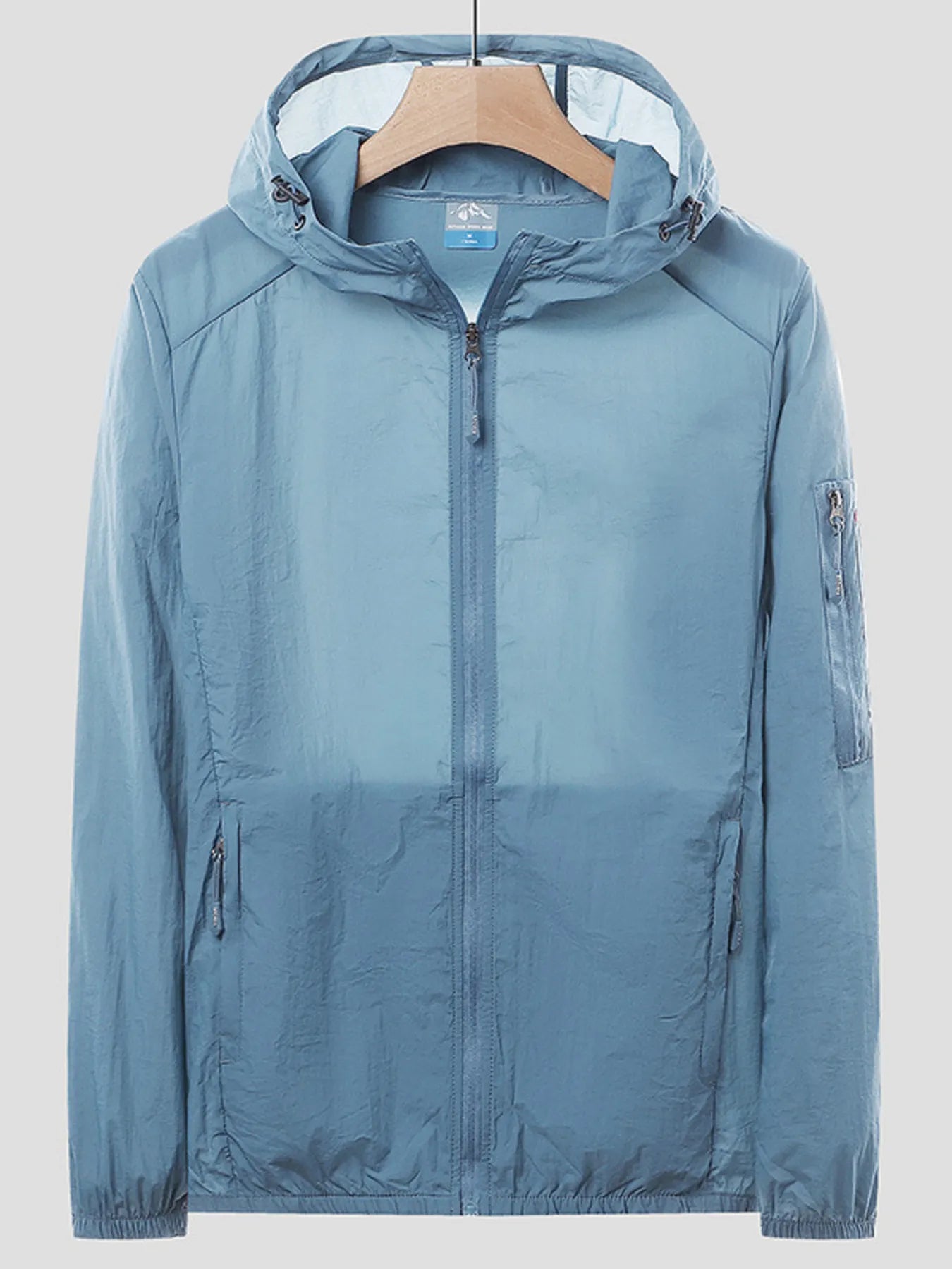 Men's Plus Size Zip Up Long Sleeve Hooded Jacket Light Blue - Fashorio