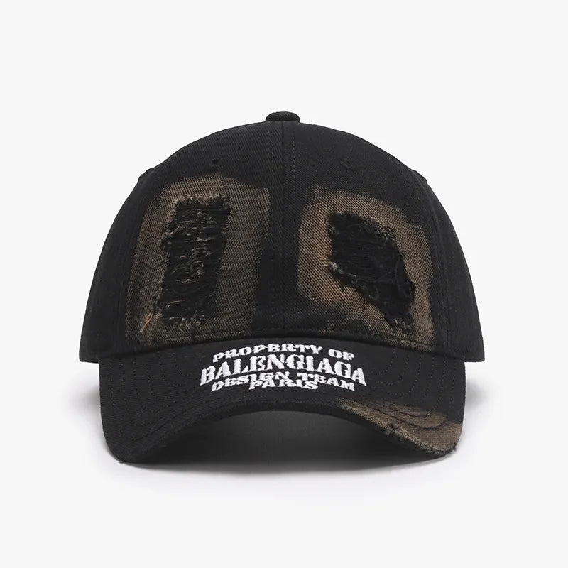 Distressed Letter Cotton Baseball Cap Black One Size - Fashorio