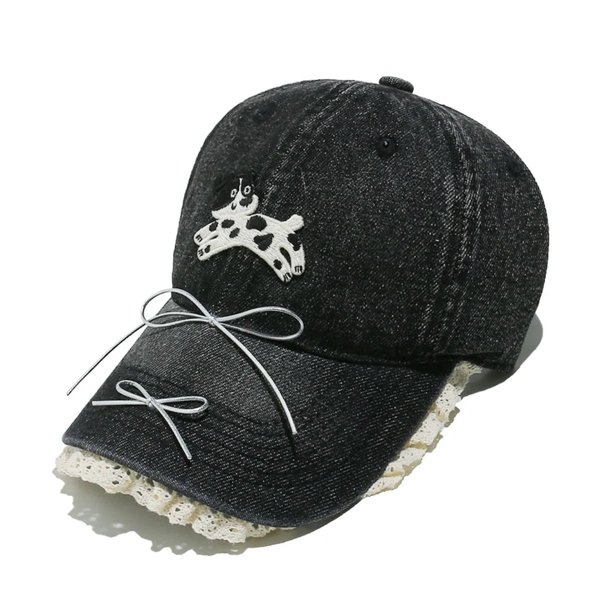 Dog Bow Adjustable Baseball Cap Black One Size - Fashorio