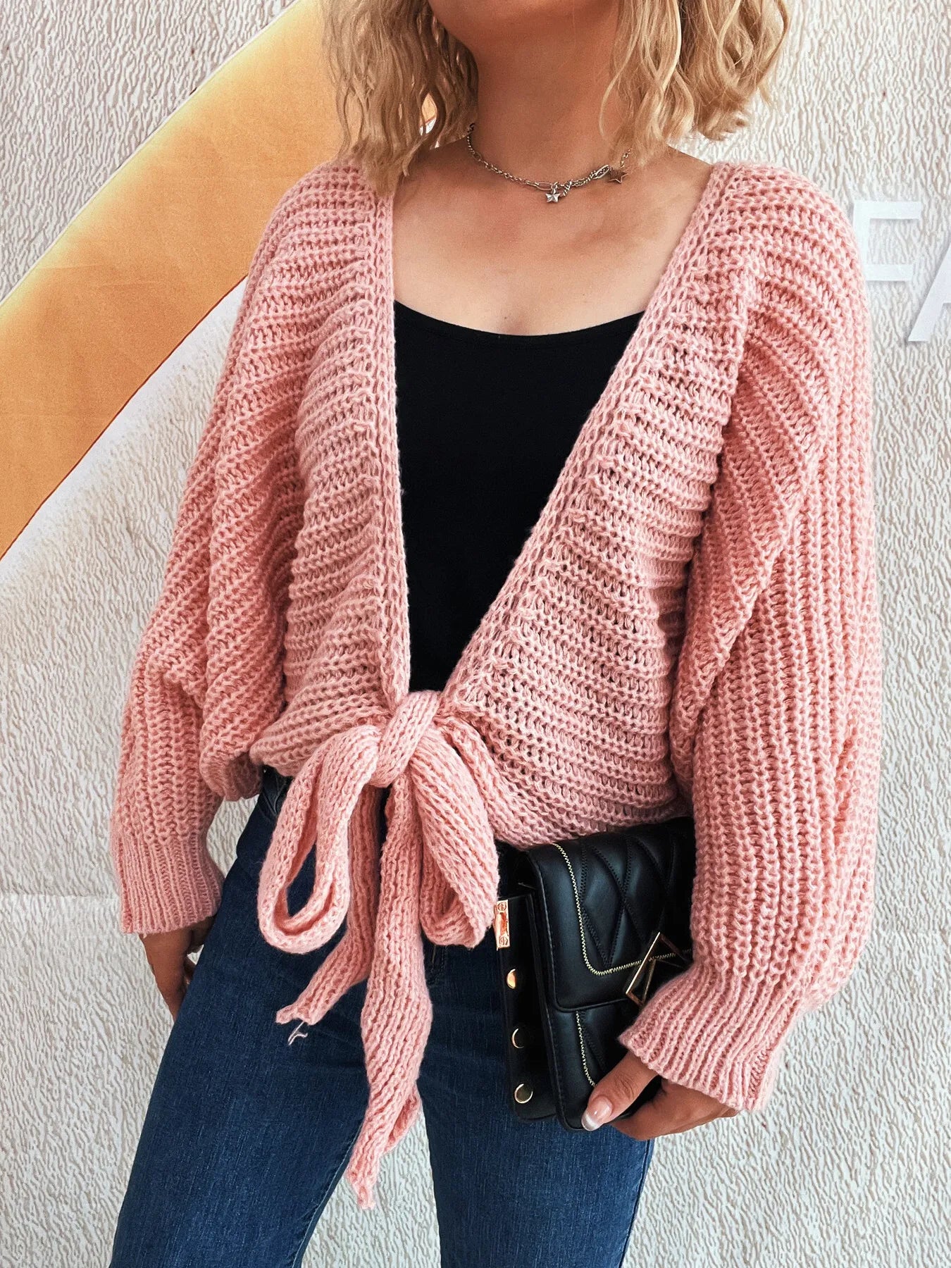 Tie Front Long Sleeve Cardigan - Fashorio