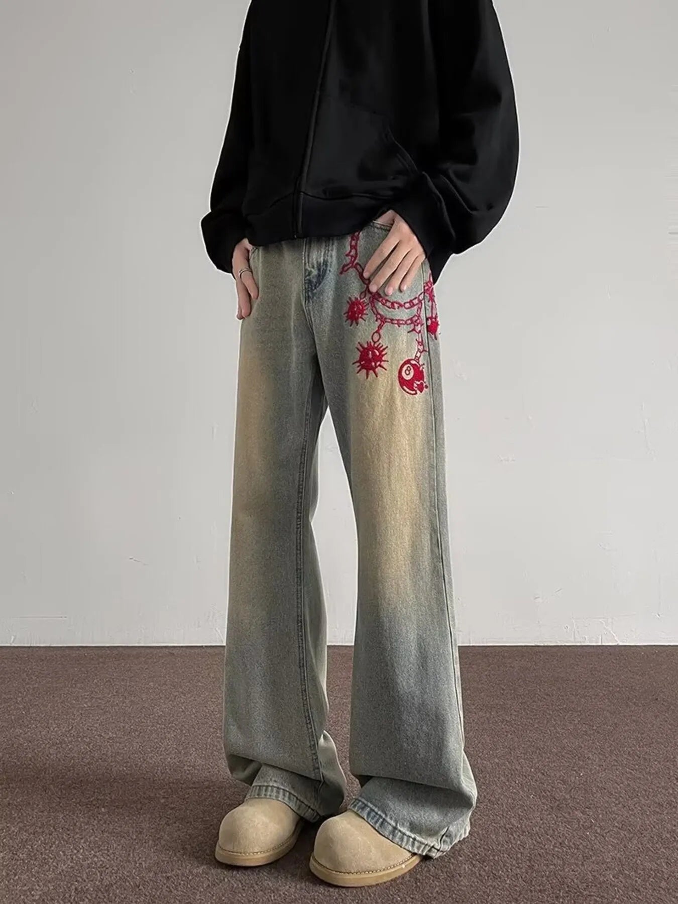Men's Full Size Embroidered Wide Leg Jeans Plus Size - Fashorio
