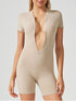 Half Zip Short Sleeve Active Romper Tan - Fashorio
