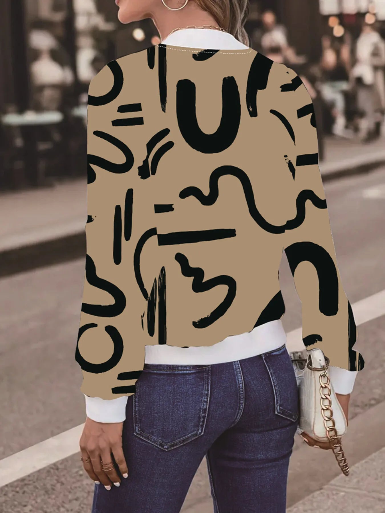 Women’s Number Print Zip Up Long Sleeve Jacket - Fashorio