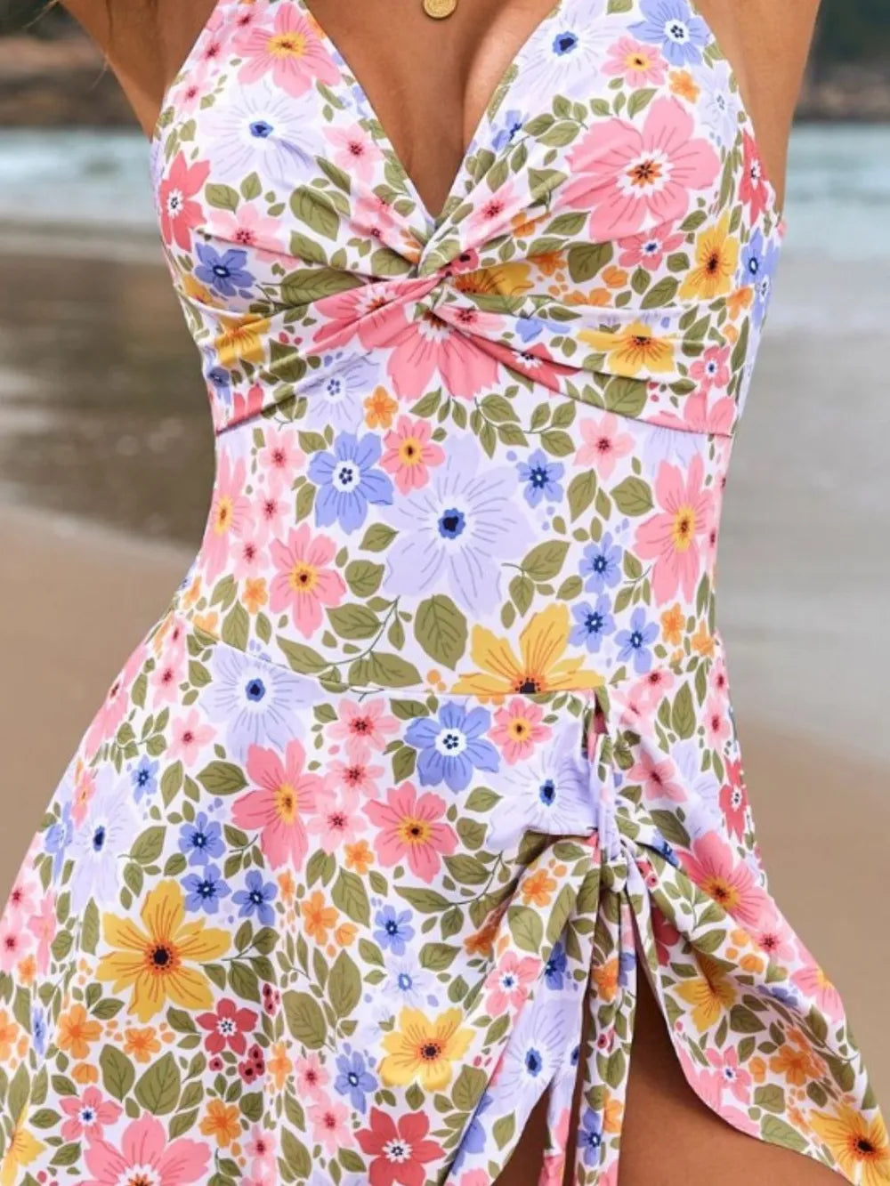 Twisted Front Crisscross Double Spaghetti Strap One-Piece Swimwear - Fashorio