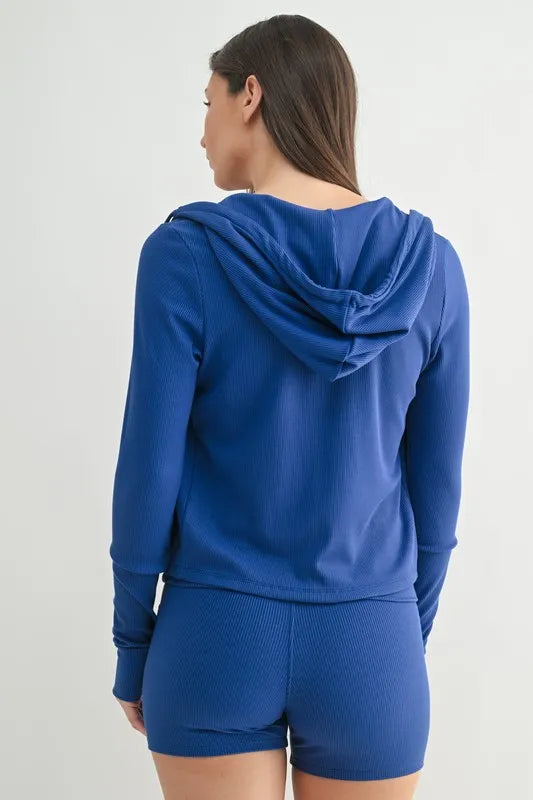 MONO B Ribbed Long Sleeve Hoodie - Fashorio