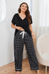 Plus Size V-Neck Top and Plaid Pants Lounge Set - Fashorio