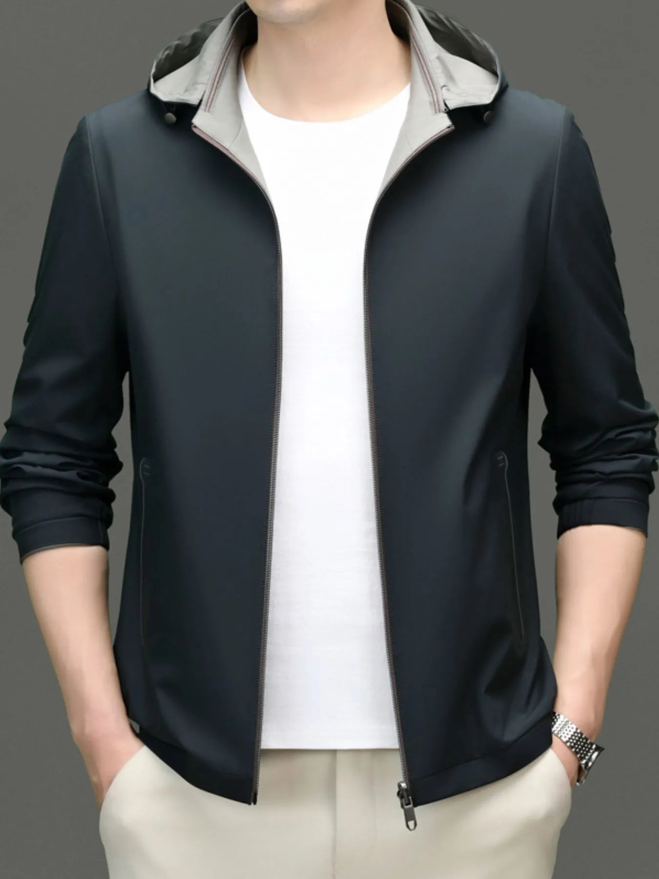 Men's Plus Size Zip Up Long Sleeve Hooded Jacket Green - Fashorio