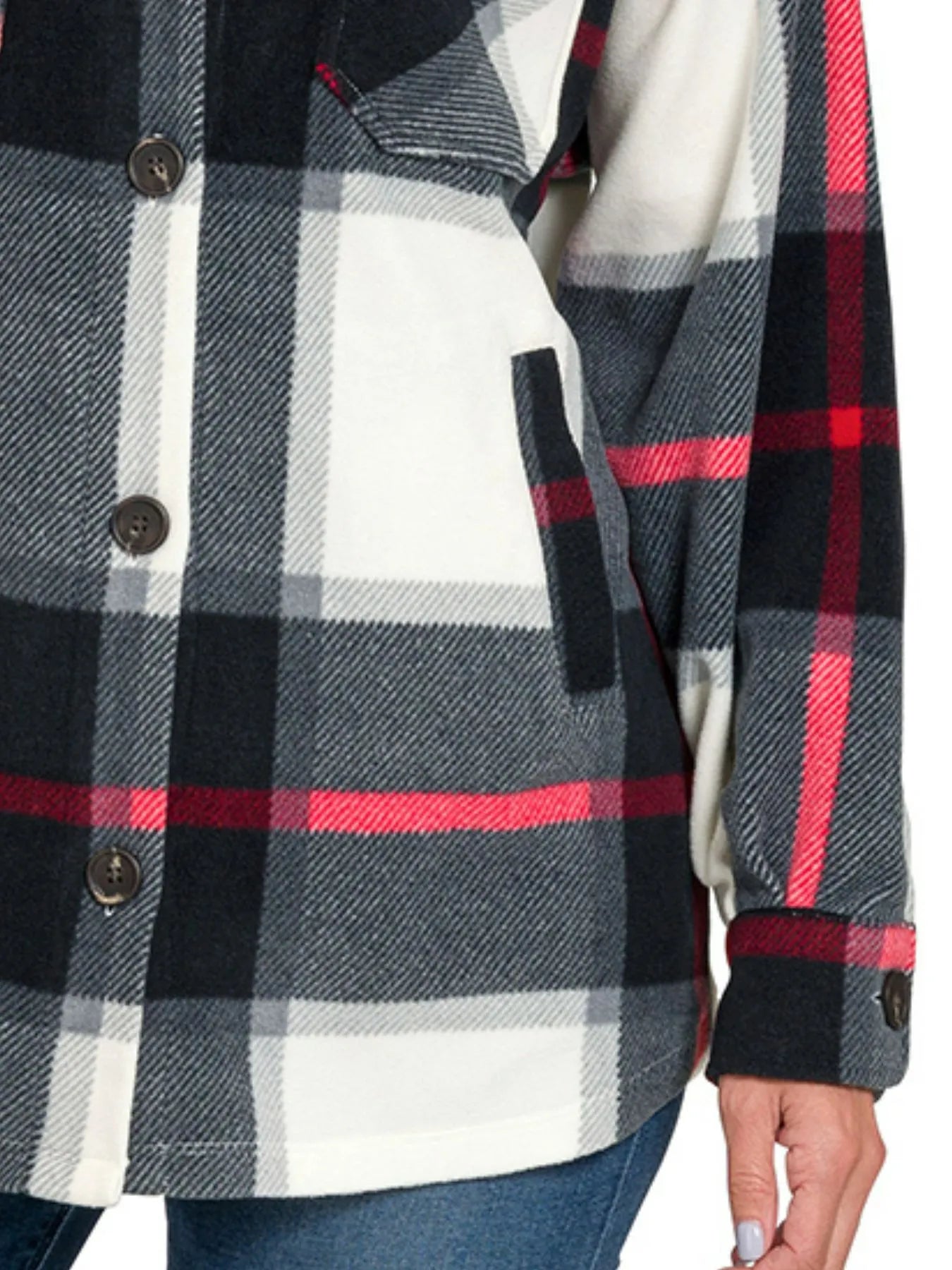 Women’s Oversized Plaid Fleece Shacket with Pockets - Fashorio