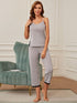 V-Neck Lace Trim Slit Cami and Pants Pajama Set Light Gray - Fashorio